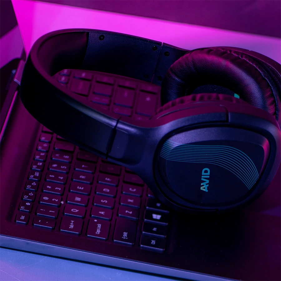 AVIGA Gaming Headset Resting on a Keyboard