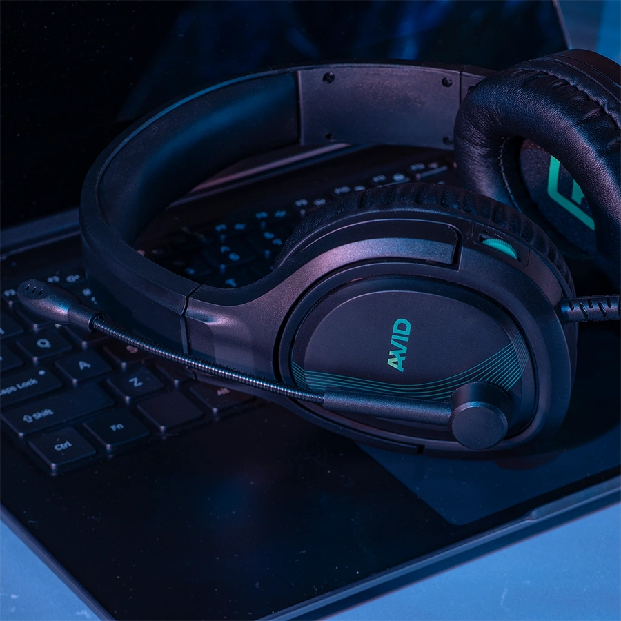 AVIGA Gaming Headset Resting on Microsoft Surface